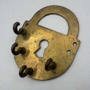 Nanco Key Rack Home Gold Brass Vintage Padlock Shape Wall Mount 4 Hook